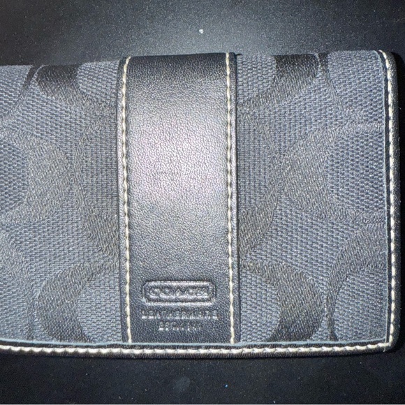 COACH Signature Hampton ID Business Card Case Black Canvas Leather EUC - Picture 2 of 7